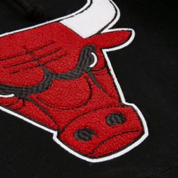 Mitchell & Ness Chenille Logo Hoodie Chicago Bulls Felpa uomo nero